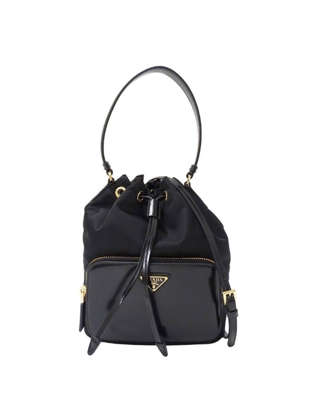 Prada 2-Way Shoulder Bag Nylon Duet Re-Nylon Black Handle Drawstring Casual
